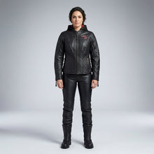 Laden Sie das Bild in den Galerie-Viewer, Motorradjacke aus Leder für Damen mit gerollten Totenköpfen – Harley Style Edition