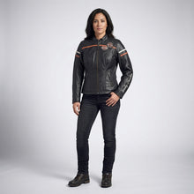 Load image into Gallery viewer, Women’s Miss Enthusiast Leather Motorcycle Jacket – Harley Style Classic Fit