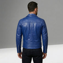 Laden Sie das Bild in den Galerie-Viewer, Cafe Racer Leather Jacket - Buy Royal Blue Motorcycle Jacket