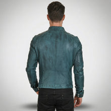 Load image into Gallery viewer, Men’s Distressed Cafe Racer Leather Jacket – Vintage Biker Motorcycle Jacket