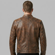 Laden Sie das Bild in den Galerie-Viewer, Men’s Brown Distressed Cafe Racer Leather Jacket – Vintage Biker Coat
