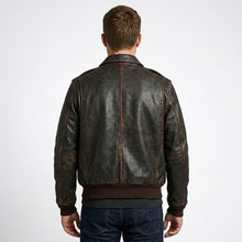 Laden Sie das Bild in den Galerie-Viewer, Men’s Brown A2 Aviator Military Pilot Leather Bomber Jacket – Vintage Flight Coat