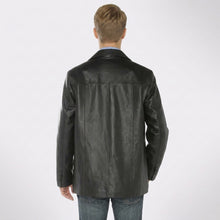 Laden Sie das Bild in den Galerie-Viewer, Men’s Black Lambskin Leather Overcoat Blazer Jacket