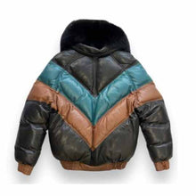 Laden Sie das Bild in den Galerie-Viewer, Multicolor New V Bomber Jacket with Fox Collar Leather Outlet