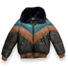 Laden Sie das Bild in den Galerie-Viewer, Multicolor New V Bomber Jacket with Fox Collar Leather Outlet