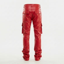 Laden Sie das Bild in den Galerie-Viewer, Buy Red Leather Cargo Pants for Men _ Jackets Kingdom