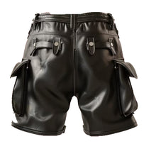 Laden Sie das Bild in den Galerie-Viewer, Real Leather Boxer Shorts, Black Leather Cargo Shorts Leather Outlet