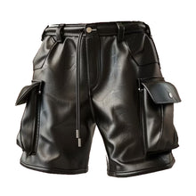 Laden Sie das Bild in den Galerie-Viewer, Real Leather Boxer Shorts, Black Leather Cargo Shorts Leather Outlet