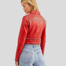 Load image into Gallery viewer, Red Studded Leather Jacket