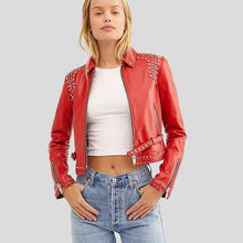 Load image into Gallery viewer, Red Studded Leather Jacket