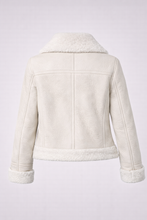 Laden Sie das Bild in den Galerie-Viewer, Women's Cream Suede Shearling Moto Jacket