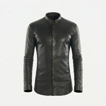 Laden Sie das Bild in den Galerie-Viewer, Men’s Slim Fit Black Leather Shirt – Premium Leather Shirt Jacket