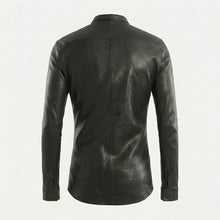 Laden Sie das Bild in den Galerie-Viewer, Men’s Slim Fit Black Leather Shirt – Premium Leather Shirt Jacket