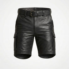 Laden Sie das Bild in den Galerie-Viewer, Men’s Leather Cargo Shorts – Utility Biker Streetwear Shorts