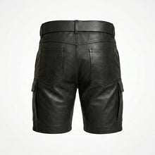 Laden Sie das Bild in den Galerie-Viewer, Men’s Leather Cargo Shorts – Utility Biker Streetwear Shorts