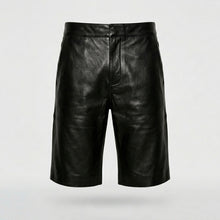 Laden Sie das Bild in den Galerie-Viewer, Men’s Matte Black Leather Shorts – Premium Elastic Waist Luxury Shorts