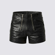 Laden Sie das Bild in den Galerie-Viewer, Men’s Matte Black Leather Shorts – Premium Elastic Waist Luxury Shorts