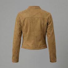 Load image into Gallery viewer, Women's Brown Suede Cropped Moto Jacket