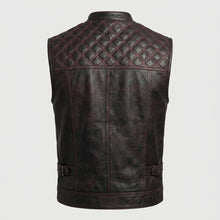 Laden Sie das Bild in den Galerie-Viewer, Men’s Leather Motorcycle Vest with Diamond Stitch – Biker Riding Vest