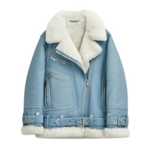 Laden Sie das Bild in den Galerie-Viewer, Women Light Blue Bomber Jacket RAF Aviator Stylish Leather Outlet