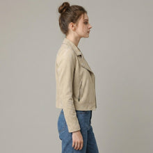 Load image into Gallery viewer, Women's Beige Suede Moto Jacket