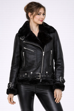 Load image into Gallery viewer, Women's Black Shearling Aviator Jacket