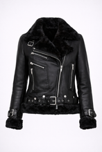 Load image into Gallery viewer, Women's Black Shearling Aviator Jacket