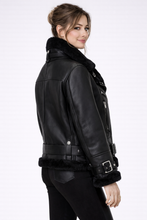 Load image into Gallery viewer, Women's Black Shearling Aviator Jacket
