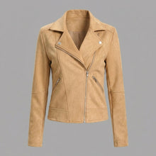 Load image into Gallery viewer, Women's Camel Suede Biker Jacket