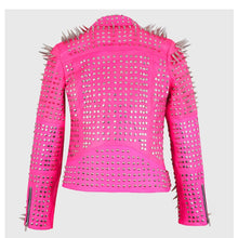 Laden Sie das Bild in den Galerie-Viewer, Women's Handmade Long Spiked Leather jacket Leather Outlet