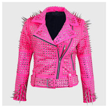 Laden Sie das Bild in den Galerie-Viewer, Women's Handmade Long Spiked Leather jacket Leather Outlet