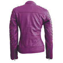 Load image into Gallery viewer, Royal Amethyst Quilted Leather Biker Jacket – Purple Moto with Gold Hardware