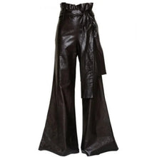 Load image into Gallery viewer, Vintage Chic Black Wide-Leg Leather Trousers
