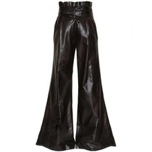 Load image into Gallery viewer, Vintage Chic Black Wide-Leg Leather Trousers