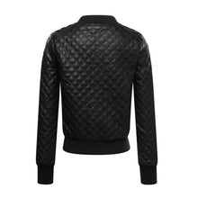Load image into Gallery viewer, Womens Black Genuine Leather Quilted Bomber Jacket Leather Outlet