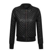 Load image into Gallery viewer, Womens Black Genuine Leather Quilted Bomber Jacket Leather Outlet