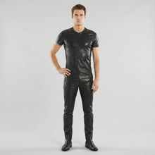 Laden Sie das Bild in den Galerie-Viewer, Men’s Premium Lambskin Leather T-Shirt – Luxury Slim Fit Leather Tee