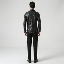 Laden Sie das Bild in den Galerie-Viewer, Men’s Slim Fit Black Sheepskin Leather Shirt Jacket – Premium Leather Overshirt