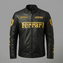 Laden Sie das Bild in den Galerie-Viewer, Herren-Leder-Rennjacke im Ferrari-Stil – Bikerjacke aus Echtleder