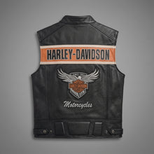 Laden Sie das Bild in den Galerie-Viewer, Herren Harley-Style Leder-Roadster-Weste – Premium Schwarzes Narbenleder