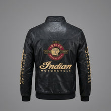 Laden Sie das Bild in den Galerie-Viewer, Herren Leder Racing Jacke im Indianer-Stil – Premium Schwarze Moto Bomberjacke