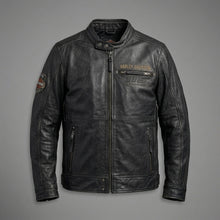 Laden Sie das Bild in den Galerie-Viewer, Vintage Harley-Stil Leder-Motorradjacke für Herren – Jubiläumsgrafik-Edition