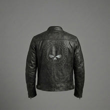 Laden Sie das Bild in den Galerie-Viewer, Herren Totenkopf Distressed Leder Bikerjacke – Harley-Style Moto