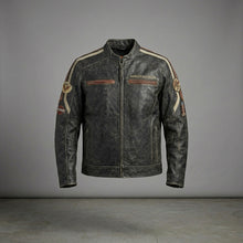 Laden Sie das Bild in den Galerie-Viewer, Herren Harley-Style Bikerjacke aus Distressed-Leder – Vintage Anthrazit Moto