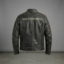 Laden Sie das Bild in den Galerie-Viewer, Herren Harley-Style Bikerjacke aus Distressed-Leder – Vintage Anthrazit Moto
