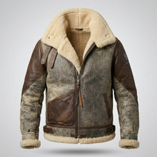 Laden Sie das Bild in den Galerie-Viewer, Men’s B-3 Leather Bomber Jacket – 100 Missions Aviation Shearling Flight Coat