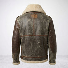 Laden Sie das Bild in den Galerie-Viewer, Men’s B-3 Leather Bomber Jacket – 100 Missions Aviation Shearling Flight Coat