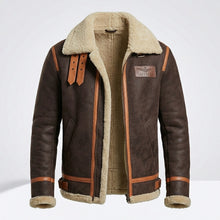 Laden Sie das Bild in den Galerie-Viewer, Men’s Brown B-3 Aviator Sheepskin Shearling Bomber Jacket – Premium Flight Coat