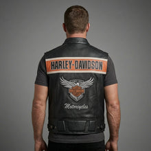 Laden Sie das Bild in den Galerie-Viewer, Herren Harley-Style Leder-Roadster-Weste – Premium Schwarzes Narbenleder