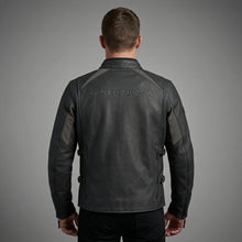 Load image into Gallery viewer, Men’s Matte Black Leather Biker Jacket – Adjustable Buckle Moto Style
